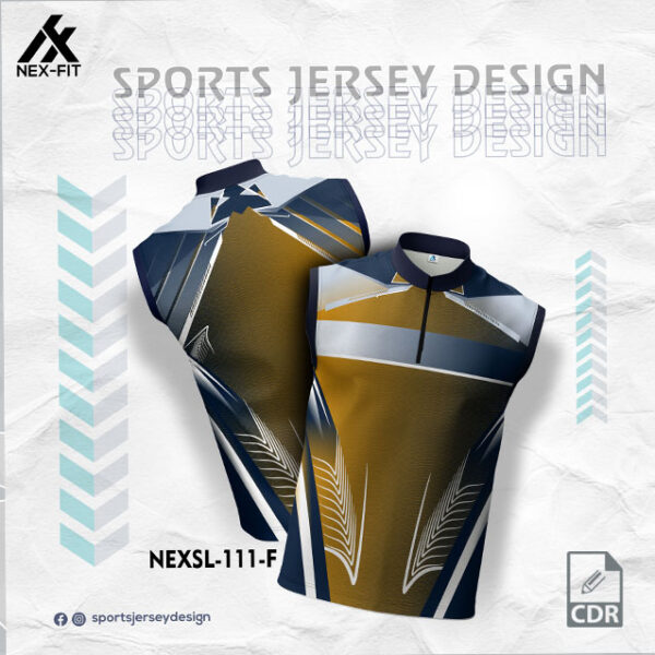 NEXSL 111-F GOLD YELLOW AND NAVY BLUE SLEEVLESS  SPORTSWEAR SUBLIMATION JERSEY DESIGN