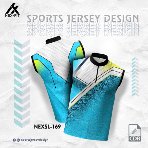 NEXSL 169 FIROZI AND WHITE SLEEVLESS SPORTSWEAR SUBLIMATION JERSEY DESIGN