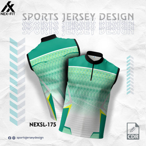 NEXSL 175 SEA GREEN AND WHITE SLEEVLESS SPORTSWEAR SUBLIMATION JERSEY DESIGN