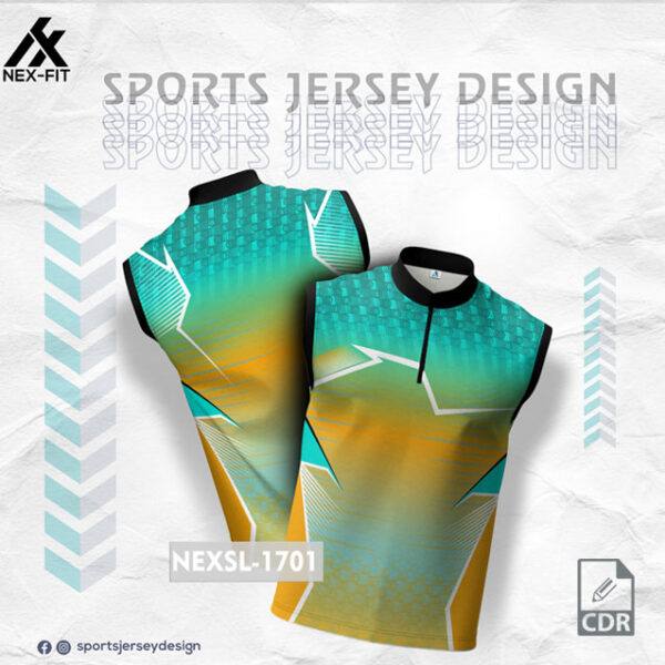 NEXSL 1701 SEA GREEN AND GOLD YELLOW SLEEVLESS SPORTSWEAR SUBLIMATION JERSEY DESIGN