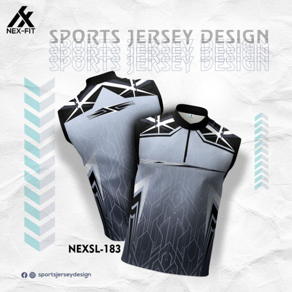 NEXSL 183 SILVERY GRAY WITH BLACK GRADIENT SLEEVLESS SPORTSWEAR SUBLIMATION JERSEY DESIGN