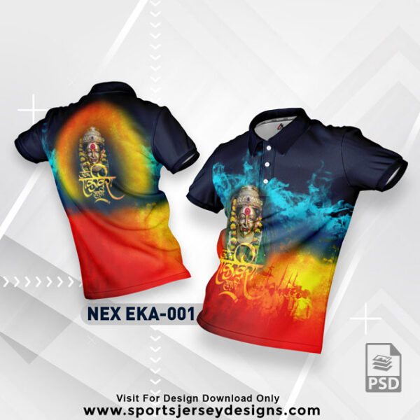 NEX EKA-001 NAVY BLUE WITH FIROZI AND RED GRADIENT EKVIRA AAI PALKHI SUBLIMATION JERSEY DESIGN