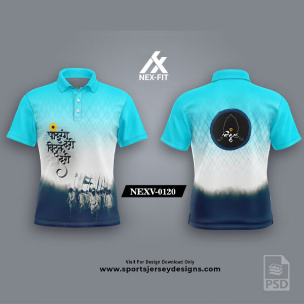 NEXV-0120 Pandharpur Wari Sublimation Jersey Design In Frozi/White And Navy Blue Color