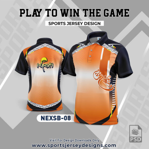 NEXSB 08 ORANGE WITH BLACK AND WHITE GRADIENT SPORTSWEAR SUBLIMATION JERSEY DESIGN