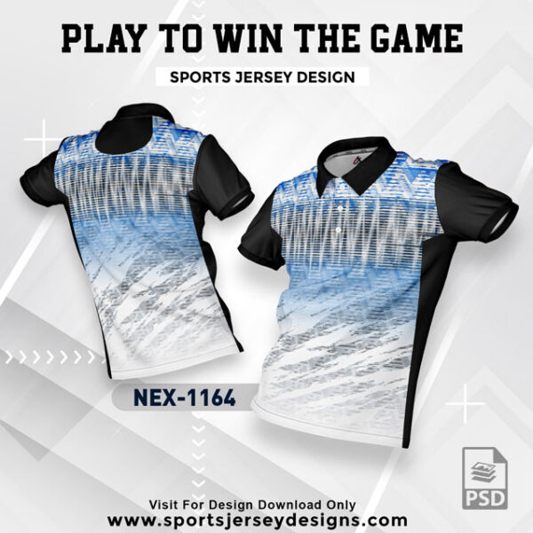 NEX 1164 WHITE WITH BLUE AND BLACK GRADIENT SPORTSWEAR SUBLIMATION JERSEY DESIGN