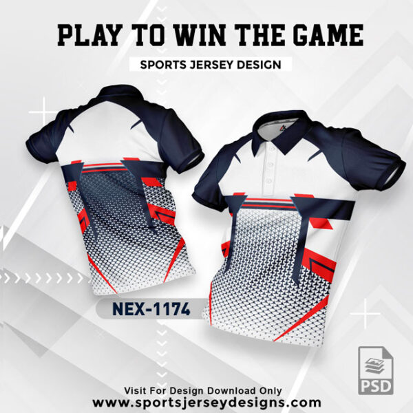 NEX 1174 WHITE WITH NAVY BLUE/RED GRADIENT SPORTSWEAR SUBLIMATION JERSEY DESIGN