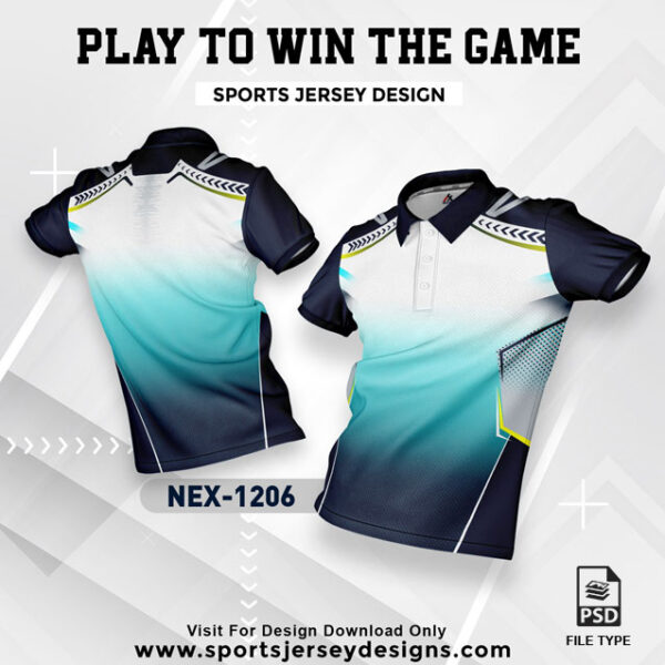 NEX 1206 FIROZI/WHITE WITH NAVY BLUE GRADIENT SPORTSWEAR SUBLIMATION JERSEY DESIGN