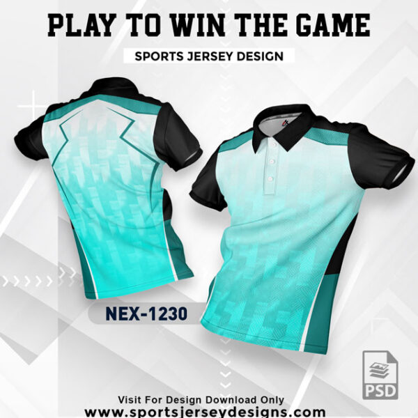 NEX 1230 FIROZI WITH WHITE AND BLACK GRADIENT SPORTSWEAR SUBLIMATION JERSEY DESIGN