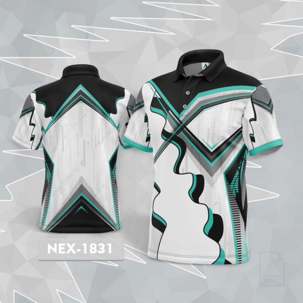 NEX 1831 WHITE WITH BLACK AND SEA GREEN GRADIENT SPORTSWEAR SUBLIMATION JERSEY DESIGN