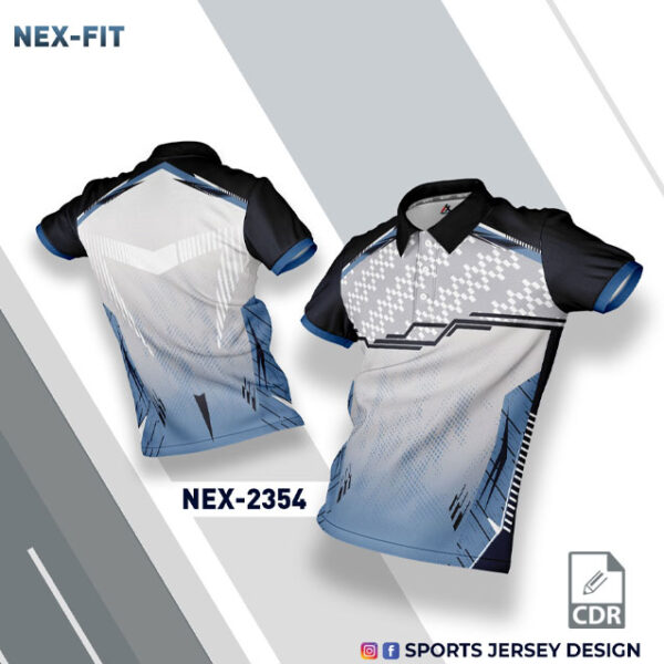 NEX 2354 WHITE WITH SKY AND BLACK GRADIENT SPORTSWEAR SUBLIMATION JERSEY DESIGN
