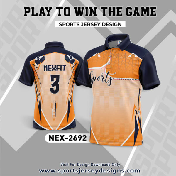 NEX 2692 ORANGE WITH WHITE AND NAVY BLUE GRADIENT SPORTSWEAR SUBLIMATION JERSEY DESIGN