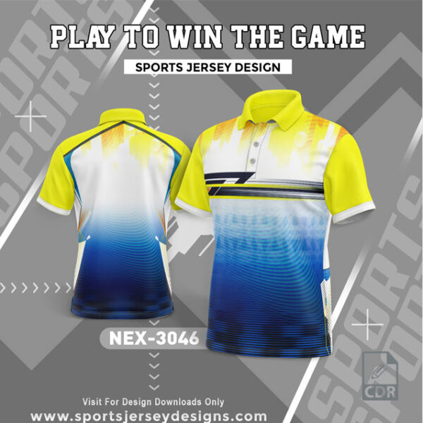 NEX 3046 INDIA BLUE WITH YELLOW AND WHITE GRADIENT SPORTSWEAR SUBLIMATION JERSEY DESIGN