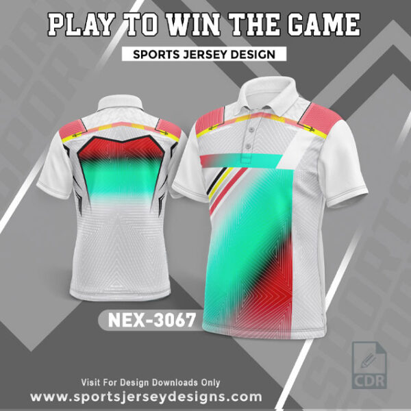 NEX 3067 WHITE WITH FIROZI AND RED GRADIENT SPORTSWEAR SUBLIMATION JERSEY DESIGN