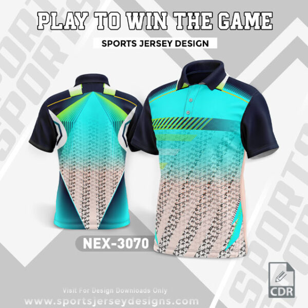 NEX 3070 NEON BLUE WITH BEGIE AND BLACK GRADIENT SPORTSWEAR SUBLIMATION JERSEY DESIGN