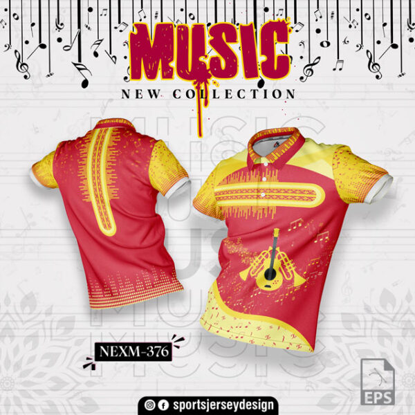 NEXM-376 MUSICAL BANJO GROUP SUBLIMATION JERSEY DESIGN IN GOLDEN YELLOW AND RED