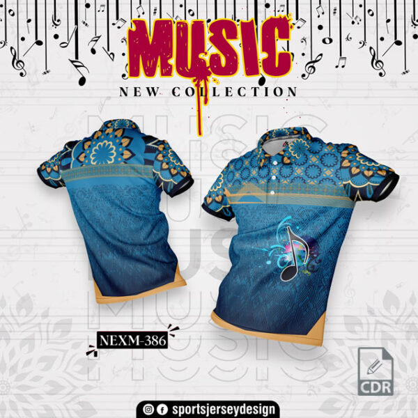 NEXM-386 MUSICAL BANJO GROUP SUBLIMATION JERSEY DESIGN IN GOLDEN AND TEAL BLUE