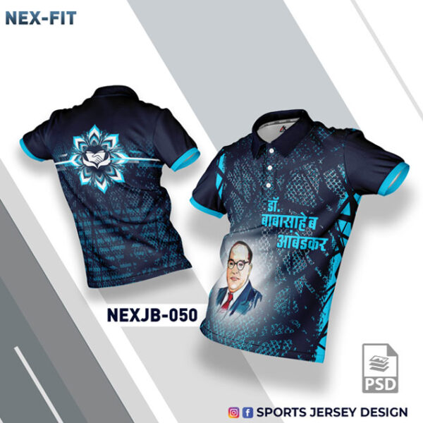 NEX JB 050 DR.BABA SAHEB AMBEDKAR SUBLIMATION JERSEY DESIGN IN NAVY BLUE AND FIROZI COLOR