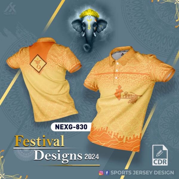 NEXG 830 Ganesha Festival Design for Sublimation Print : Gold Yellow And Orange Color Combination