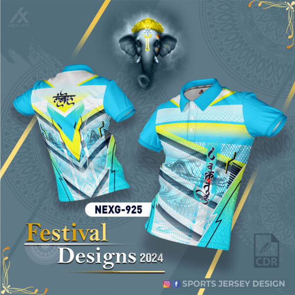 NEXG 925 Ganesha Festival Design for Sublimation Print: Firozi/White And Yellow Color combination