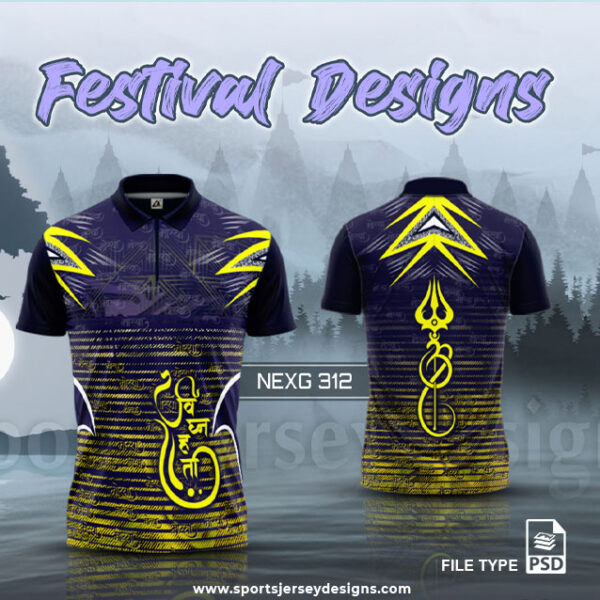 NEXG-312 Ganesha Festival Design for Sublimation Print : Navy Blue And Yellow Color