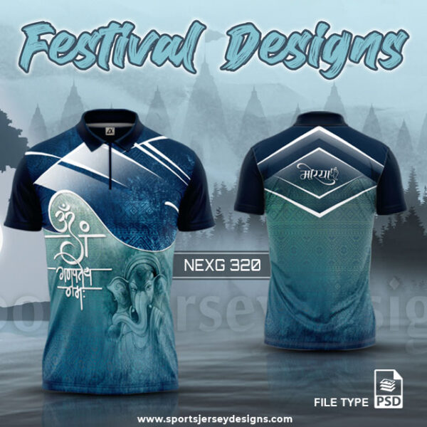 NEXG-320 Ganesha Festival Design for Sublimation Print : Rama Green And Navy Blue Color