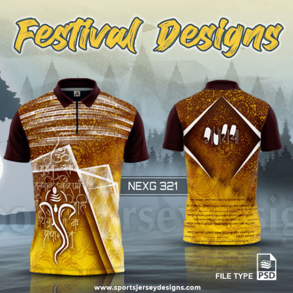 NEXG-321 Ganesha Festival Design for Sublimation Print :Brown And Navy Blue Color