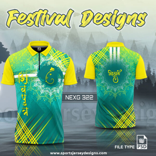 NEXG-322 Ganesha Festival Design for Sublimation Print : Yellow And Sea Green Color