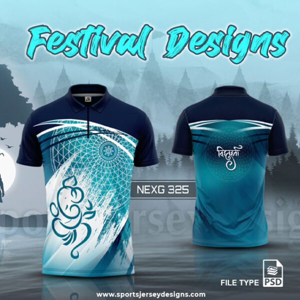 NEXG-325 Ganesha Festival Design for Sublimation Print : White/Firozi And Navy Blue Color