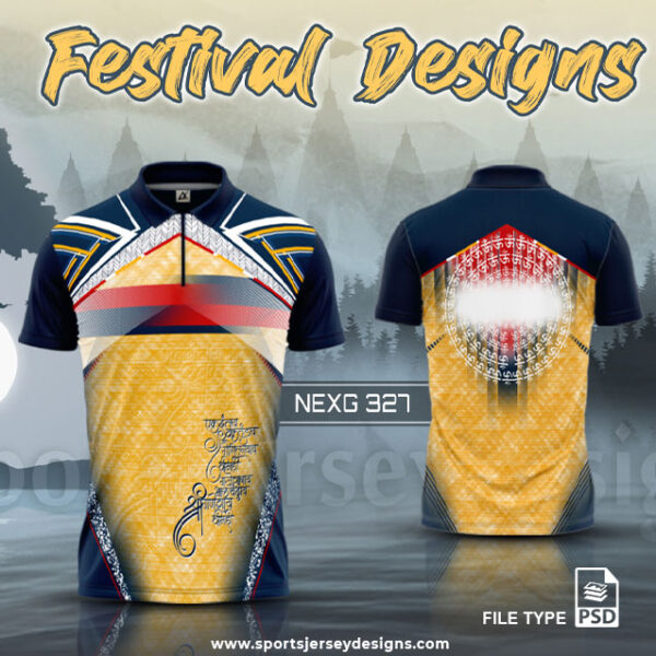 NEXG-327 Ganesha Festival Design for Sublimation Print : Golden Yellow And Navy Blue Color