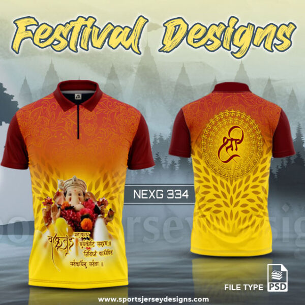 NEXG-334 Ganesha Festival Design for Sublimation Print : Golden Yellow And Maroon Color