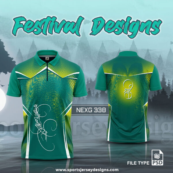 NEXG-334 Ganesha Festival Design for Sublimation Print : Golden: Bisleri Green Color