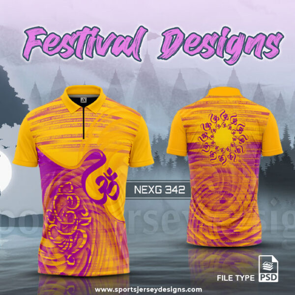 NEXG-342 Ganesha Festival Design for Sublimation Print : Golden Yellow And Pink Color