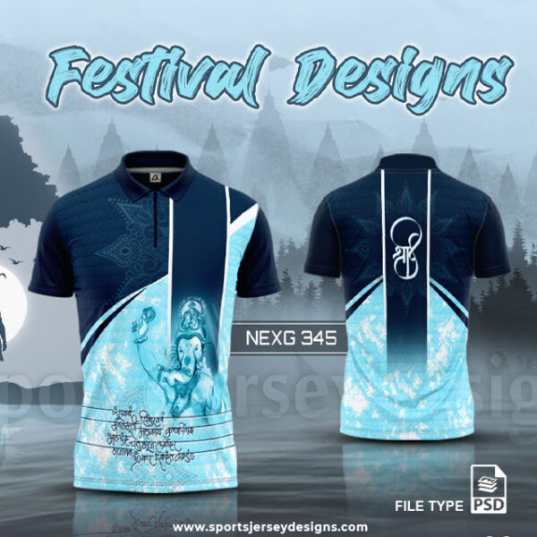 NEXG-344 Ganesha Festival Design for Sublimation Print: Firozi And Navy Blue Color