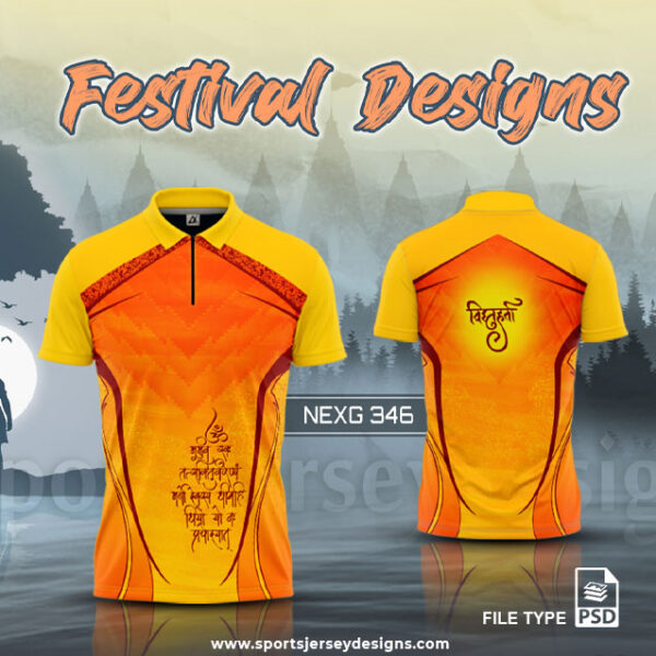 NEXG-346 Ganesha Festival Design for Sublimation Print: Orange And Golden Yellow Color