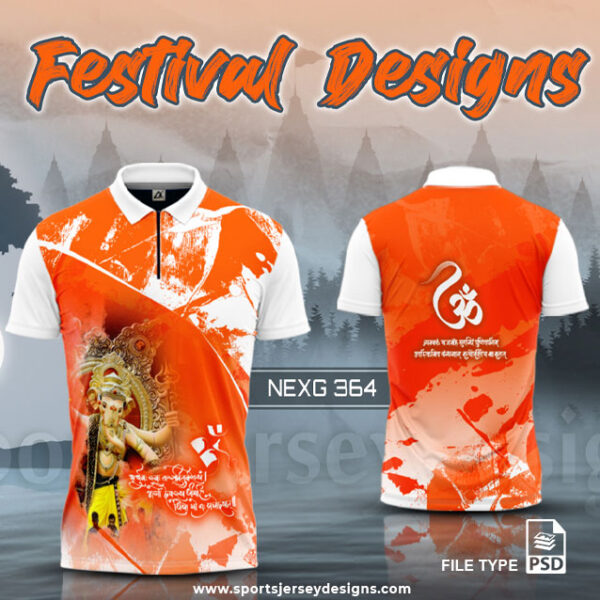 NEXG-364 Ganesha Festival Design for Sublimation Print : Orange And White Color