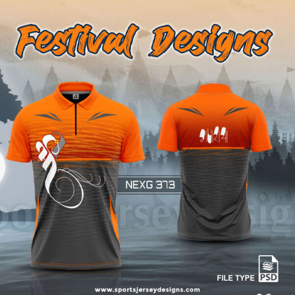 NEXG-373 Ganesha Festival Design for Sublimation Print : Orange And Dark Gray Color