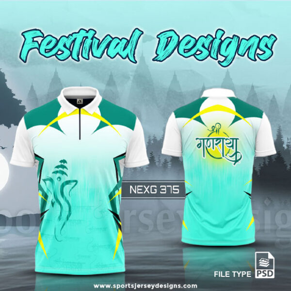 NEXG-375 Ganesha Festival Design for Sublimation Print : Sea Green And White Color
