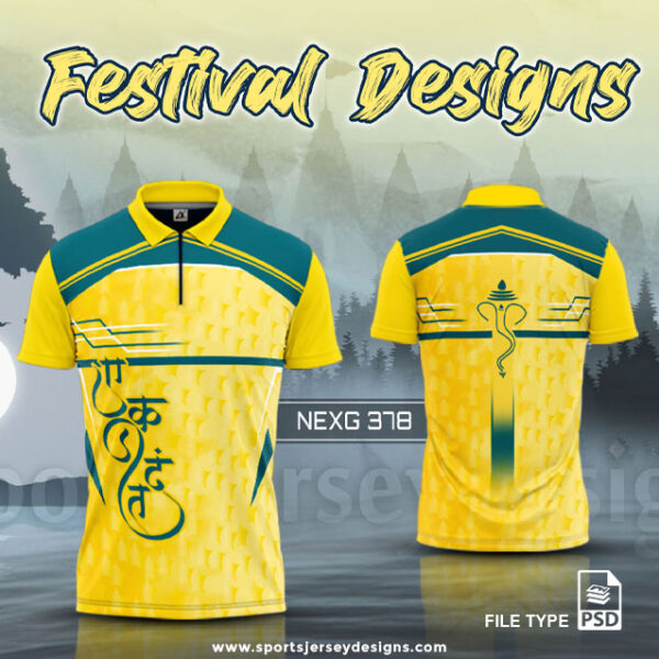 NEXG-378 Ganesha Festival Design for Sublimation Print : Yellow And Rama Green Color