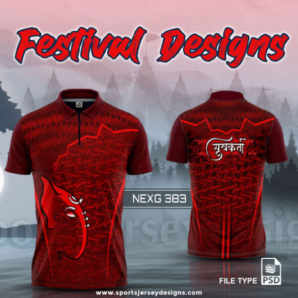 NEXG-383 Ganesha Festival Design for Sublimation Print: Red Color