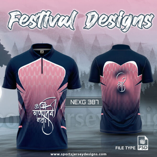 NEXG-387 Ganesha Festival Design for Sublimation Print: Baby Pink And Navy Blue Color