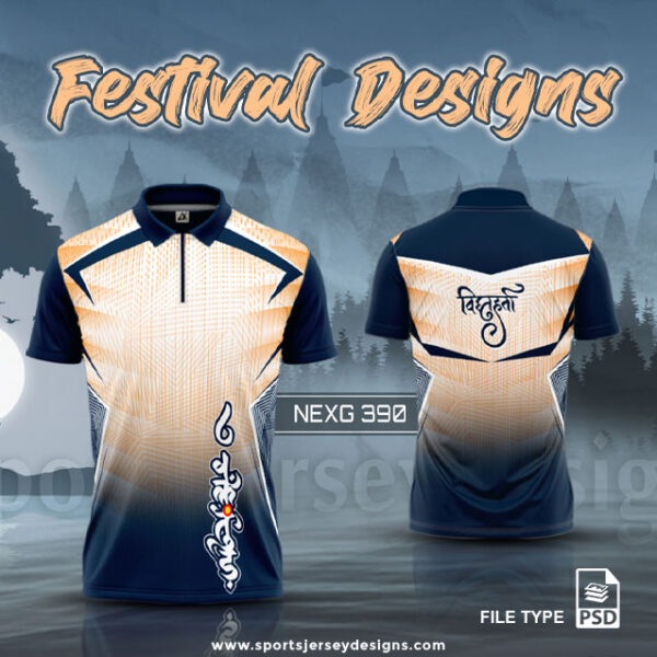 NEXG-390 Ganesha Festival Design for Sublimation Print: Orange And Navy Blue Color