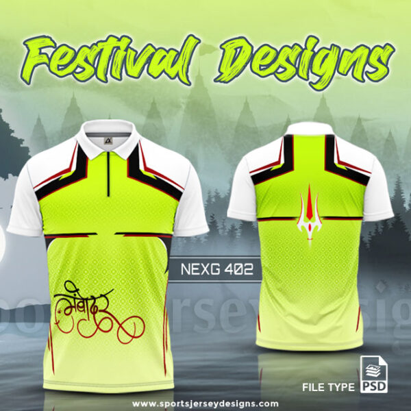 NEXG-402 Ganesha Festival Design for Sublimation Print: Pista Green And White Color