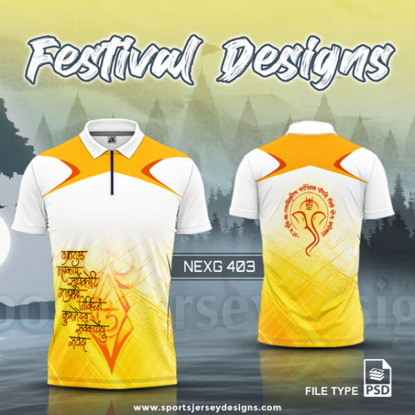 NEXG-403 Ganesha Festival Design for Sublimation Print: White And Gold Yellow Color