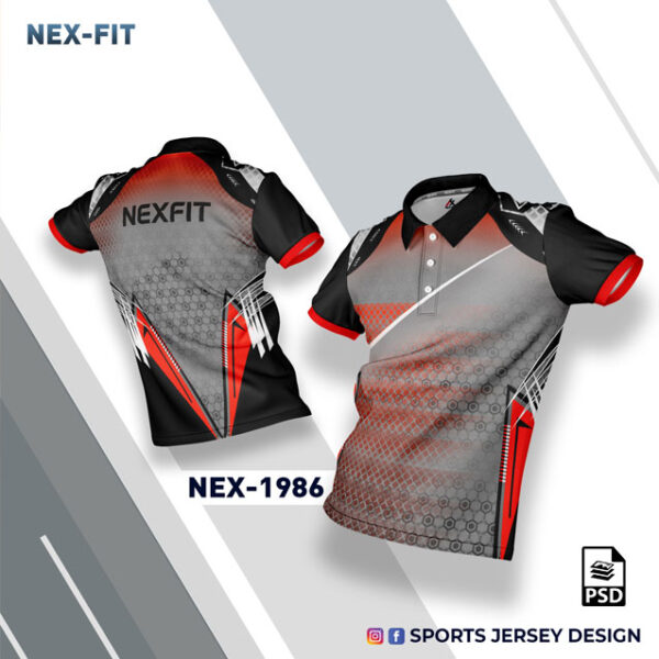 NEX 1986 GRAY WITH RED AND BLACK GRADIENT SPORTSWEAR SUBLIMATION JERSEY DESIGN