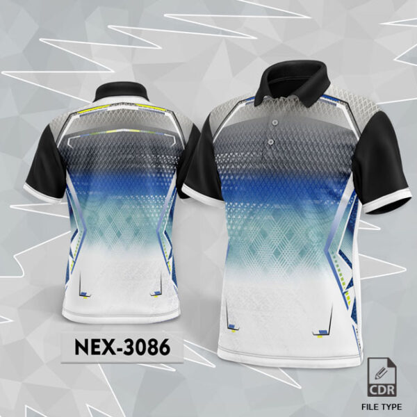 NEX 3086 WHITE AND SKY BLUE WITH BLACK GRADIENT SPORTSWEAR SUBLIMATION JERSEY DESIGN