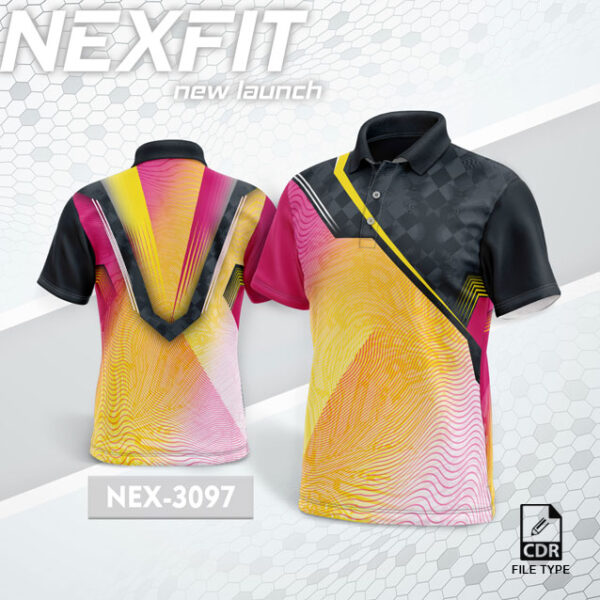 NEX 3097 GOLDEN YELLOW WITH PINK AND BLACK GRADIENT SPORTSWEAR SUBLIMATION JERSEY DESIGN