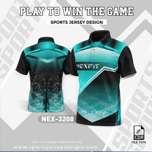 NEX 3208 FIROZI WITH BLACK GRADIENT SPORTSWEAR SUBLIMATION JERSEY DESIGN