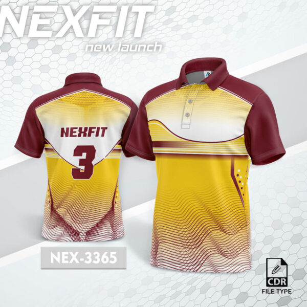 NEX 3365 GLODEN YELLOW WITH WITHE AND MAROON GRADIENT SPORTSWEAR SUBLIMATION JERSEY DESIGN