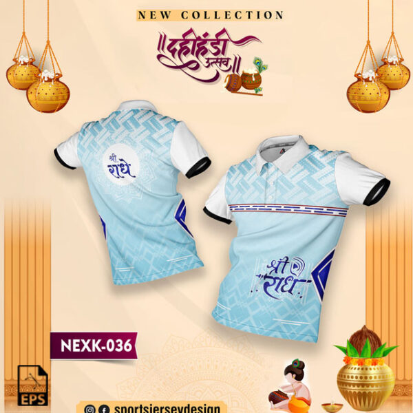 NEXK-036 Dahi Handi Festival Jersey Design In Sky Blue And White Colour