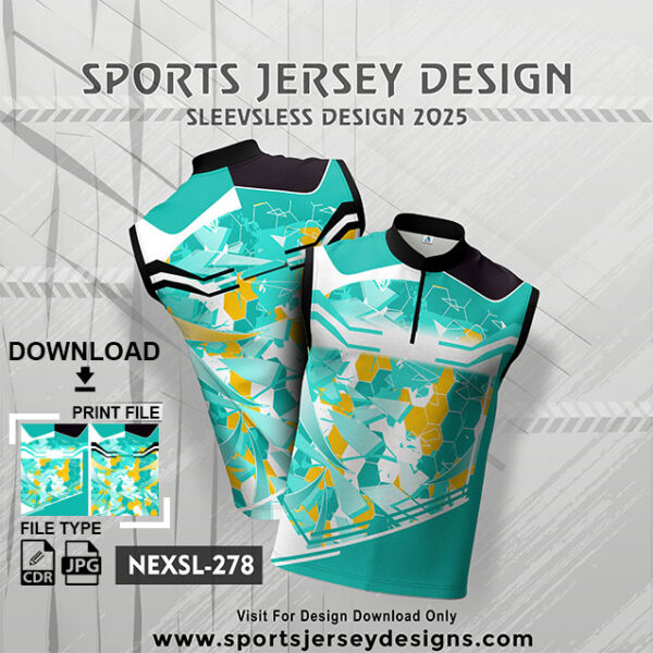 NEXSL-278 Sea Green And Gold Yellow Sleeveless Sublimation Jersey Design for Monsoon Cricket